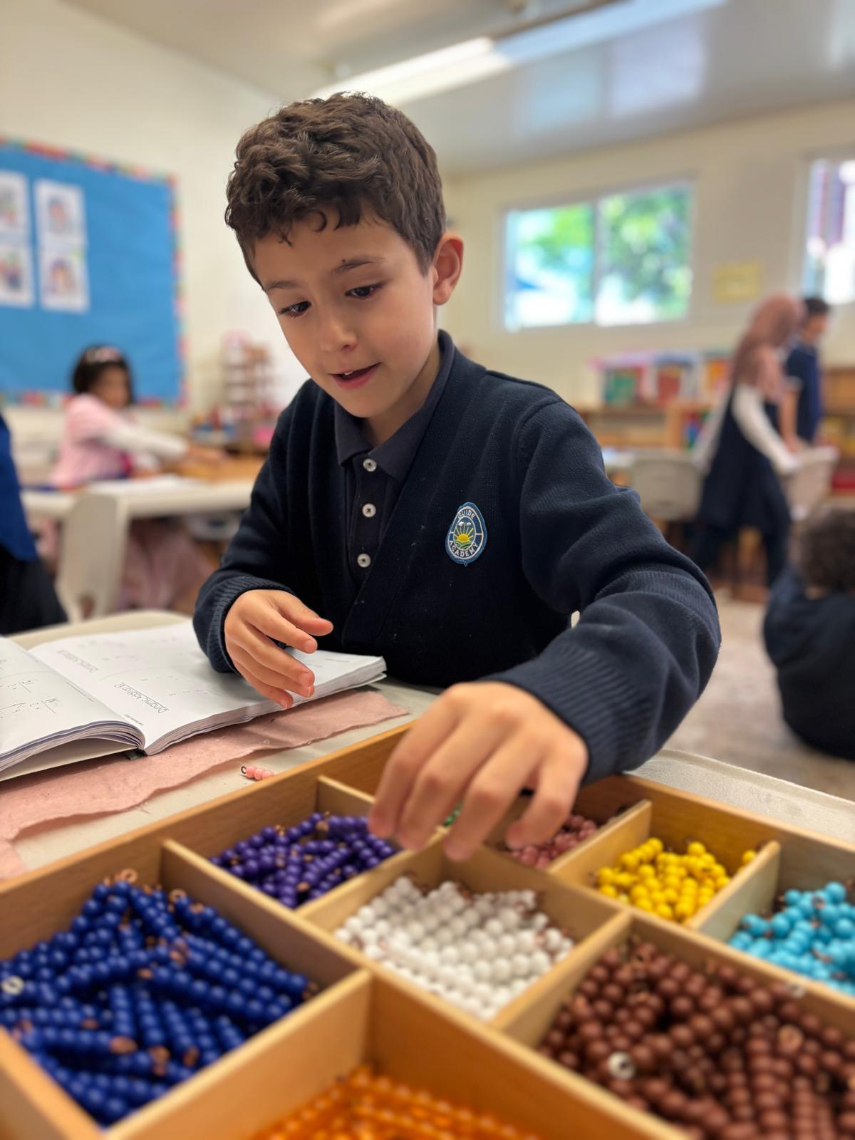 Montessori bead stair activity for math