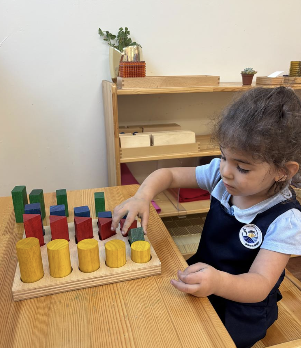 Montessori sensorial rods refining dimension sense